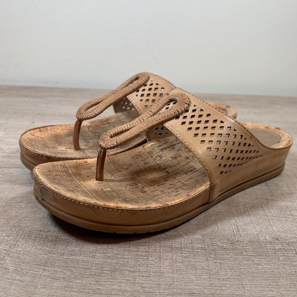 Baretraps Chinda Natural Cork Memory Foam Thong Sandals Slides Caramel Tan Brown
